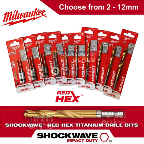 Milwaukee HSS-G RED HEX Metal Drill Bits Steel 1/4" End Impact Duty 2mm-12mm