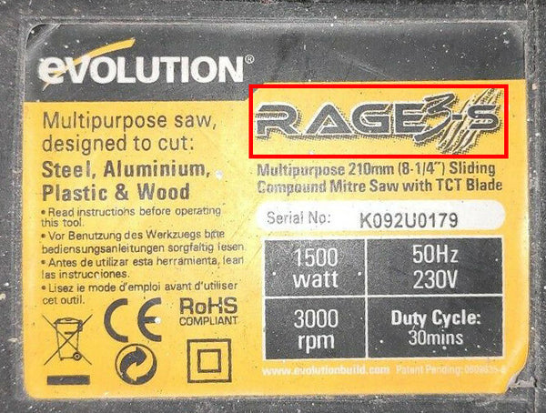 Original Evolution RAGE 3s Carbon Brushes & Fury 3-S 210mm Sliding Mitre Saw 030-0254