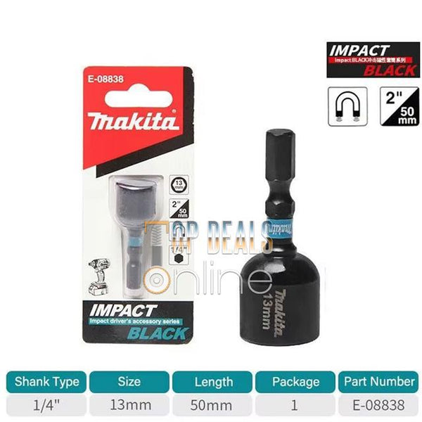 Makita Nut Setter 13mm Impact Black Magnetic Nut Driver 1/4" Hex Shank 50mm