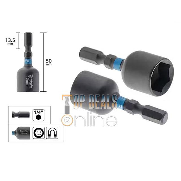Makita Nut Setter 13mm Impact Black Magnetic Nut Driver 1/4" Hex Shank 50mm