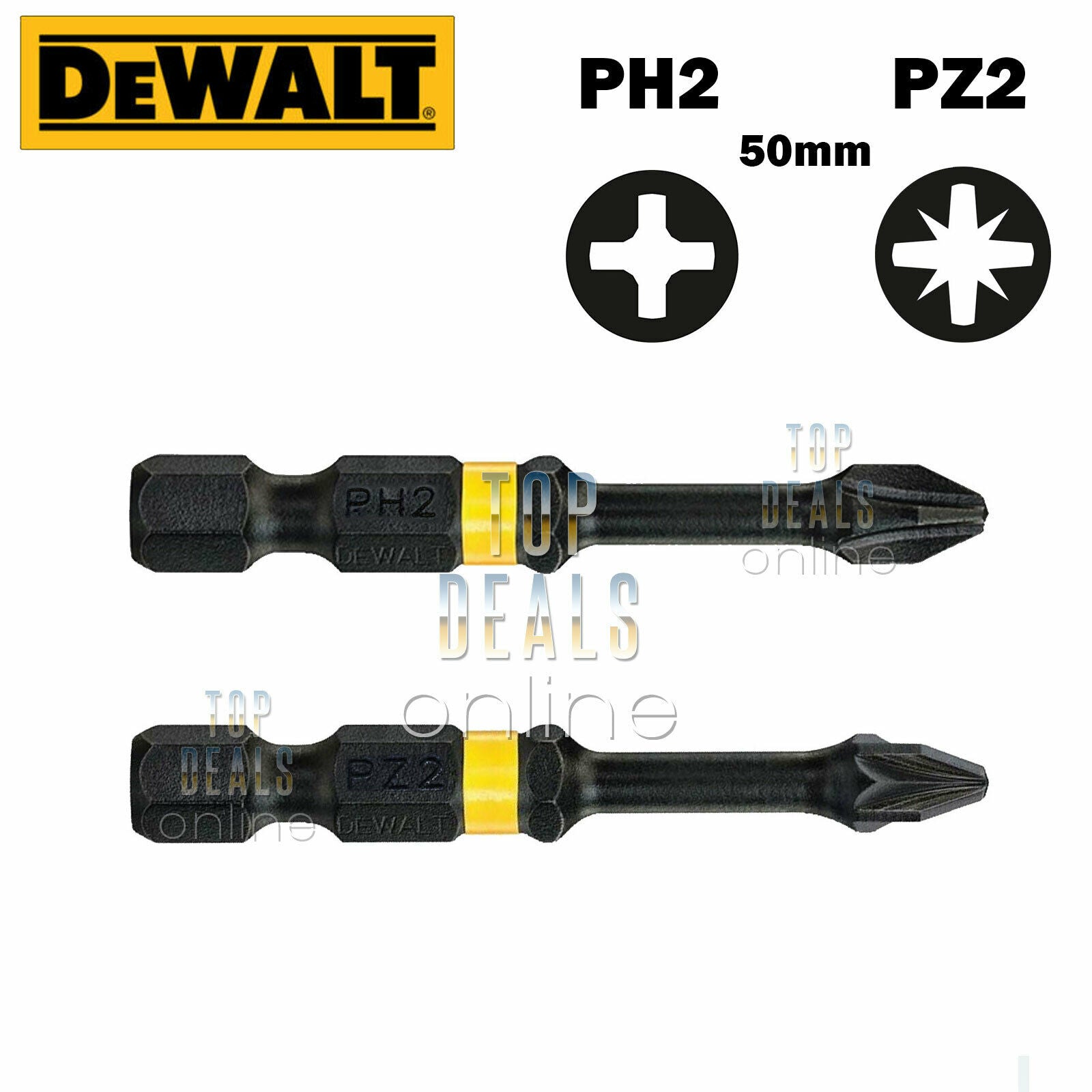 DeWALT PZ2 & PH2 50mm Extreme Impact Screwdriver Bits NEW
