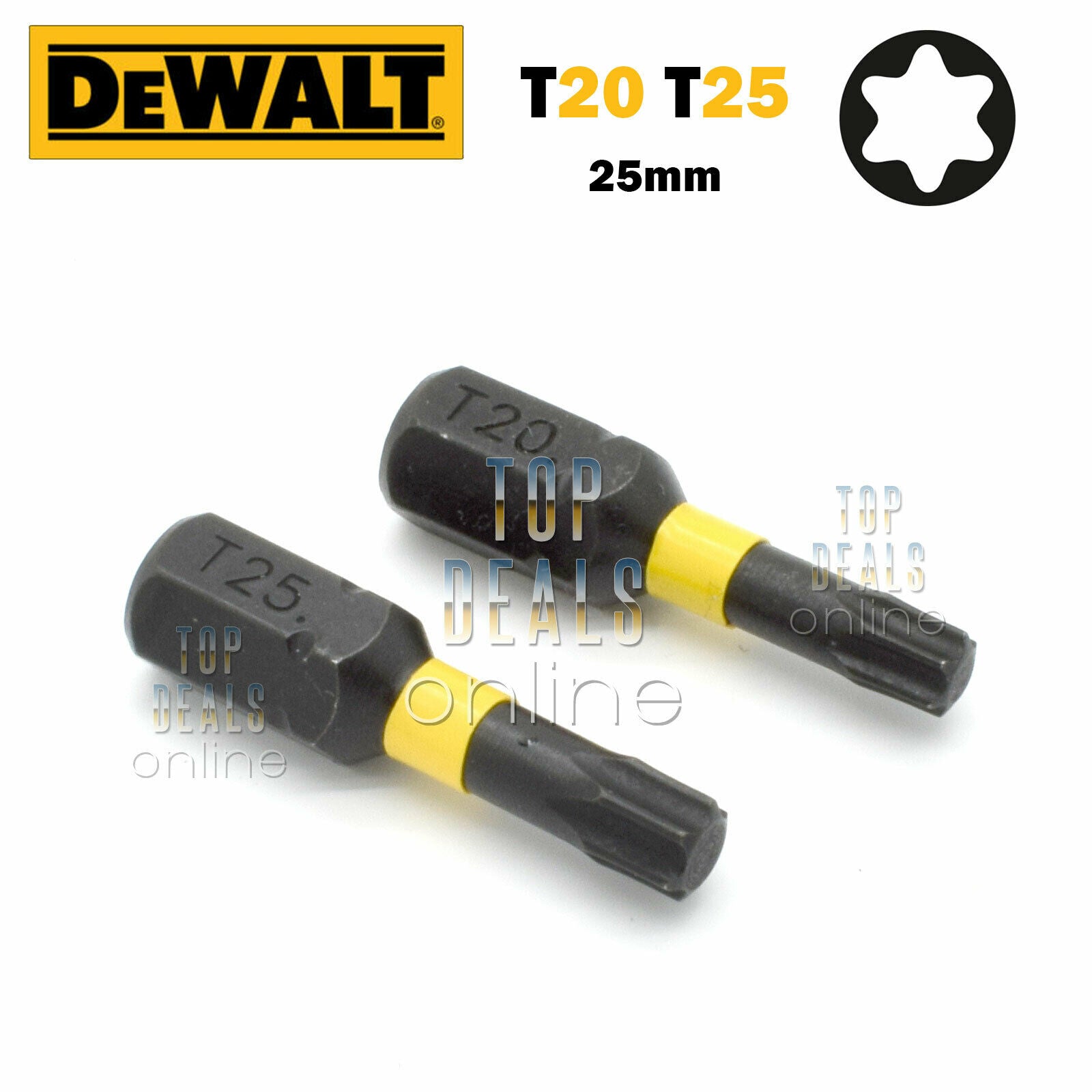 DeWALT Impact T20 T25 25mm Torx Torsion Screwdriver Bits
