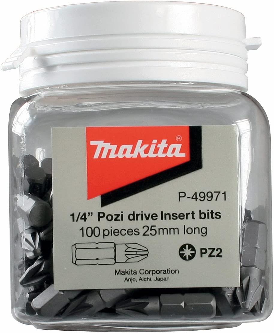 Makita Pozi PZ2 25mm ¼” Hex End Screwdriver Insert Bits Tub of 100